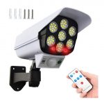 Chollo cámara simulada – Luz Solar LED con Sensor de movimiento, cámara de seguridad simulada inalámbrica, luz de inundación al aire libre, lámpara impermeable IP65, 3 modos para el hogar y el jardín, 77 LED