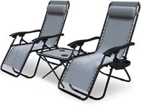 Set de 2 Tumbona VOUNOT Jardín Exterior Plegable con Mesa Auxiliar