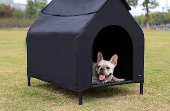 Caseta para mascotas, elevada, portátil, pequeña, negra