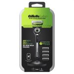 GilletteLabs máquina de afeitar con barra exfoliante y estuche de viaje, 1 mango, – 5 recambios, stand magnético
