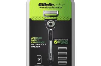 GilletteLabs máquina de afeitar con barra exfoliante y estuche de viaje, 1 mango, – 5 recambios, stand magnético