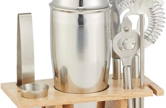 Juego Coctelera de 8 piezas de acero inoxidable con soporte de madera