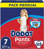 Chollo pañales – Dodot Pañales Bebé Pants Talla 7 (+17 kg), 115 Pañales, Pañal-Braguita con Ajuste 360° Anti-Fugas, Pack Mensual