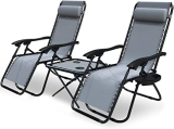 Set de 2 Tumbona VOUNOT Jardín Exterior Plegable con Mesa Auxiliar