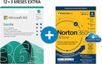 Microsoft 365 Familia Office 365 PC/MAC/teléfono  Suscripción anual 12+3 Meses + NORTON 360 Deluxe 15 Meses