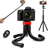 Chollo trípode – Orthland Trípode para Movil, Flexible Tripode Portátil Pulpo Mini Trípode con Cabezal Bola Giratorio 360° y Tornillo Universal de 1/4 Pulgadas con Mando Bluetooth