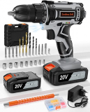 Chollo taladro- Taladro Atornillador Batería 20V, FAHEFANA Taladro inalámbrico, 2 Baterías 2.0Ah y Accesorios 89 Piezas