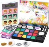 Chollo pintura facial – lenbest Set de Pintura Cara Infantil, Pintura Facial 17 Colores, Mayor Capacidad Blanco y Negro, con 1 Folleto Tutorial Pintado, 28 Plantillas y 4 Pinceles, 2 Brillos, para Fiestas/Carnaval/Halloween